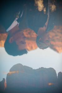 double exposure of bride and groom at cathedral rock in Sedona, Arizona
