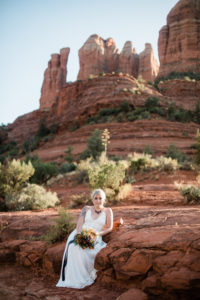 Christy sitting on Cathedral Rock just before her elopement