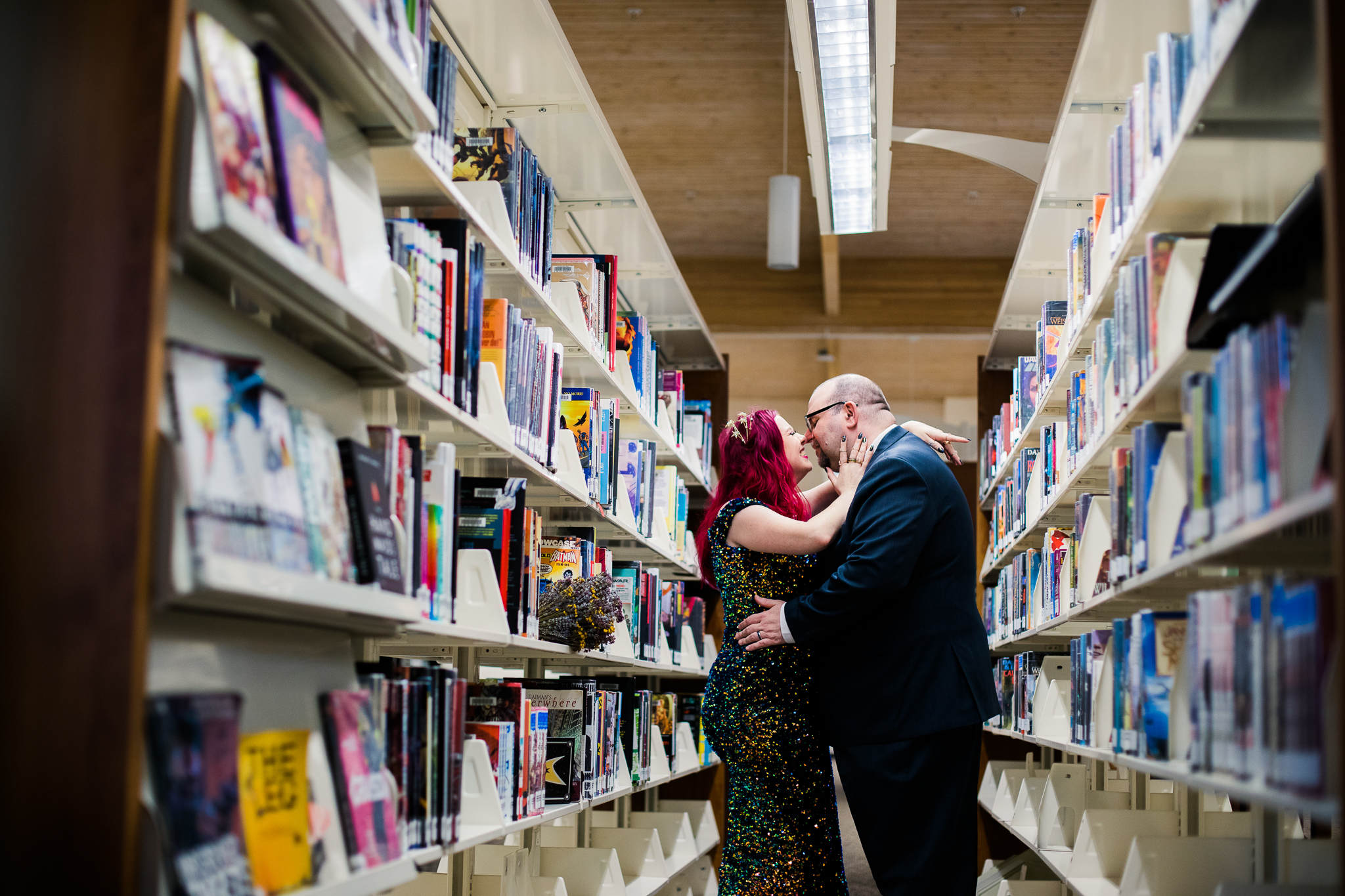 Neysha and Emmett at the Library following their elopement